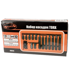 Набор вставок TORX "АвтоДело" 15 предметов Т20-55 L=30мм/75мм
