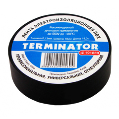 Изолента "TERMINATOR" черная 19мм.х18.3м х 0,13мм (огнеупорная)